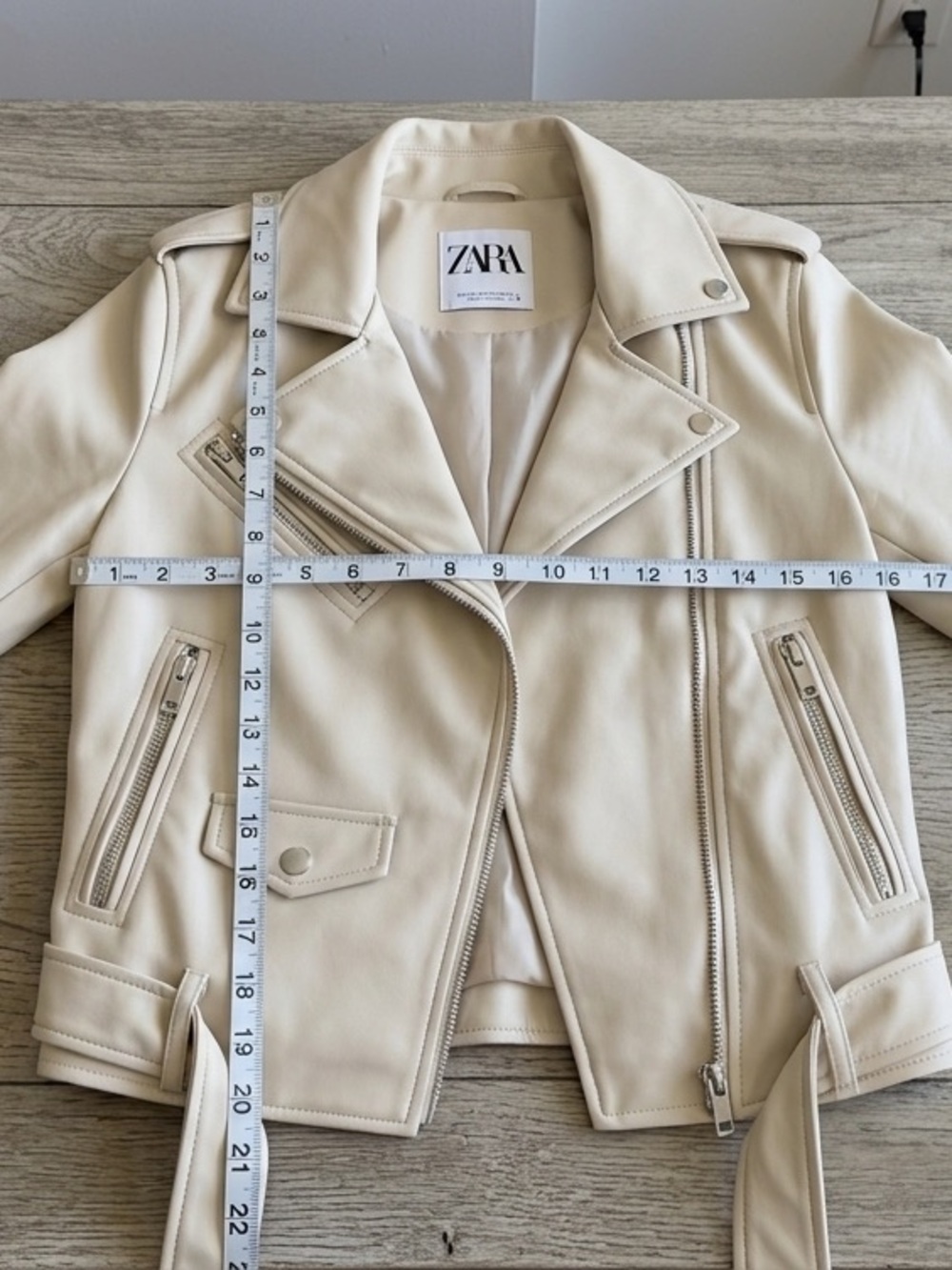 Zara Cream Biker Jacket with Asymmetric Zip - Picture 7 of 7
